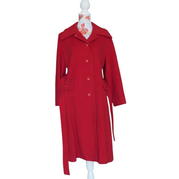 Vintage John T. Shayne Sz M Or L 100% Cashmere Mid Calf Red Coat Retro 1970s EUC - Picture 5 of 11